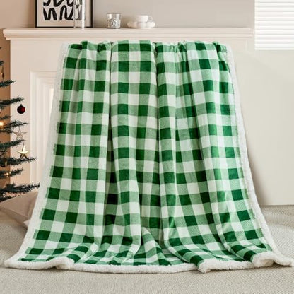 BEAUTEX Christmas Sherpa Fleece Twin Blanket Soft Warm Buffalo Plaid | Plush Blanket & Throw, Winter Cozy Fuzzy for Couch, Sofa, Bed (Green, 60" x 80") - color: Green, size: Twin-60"x80"
