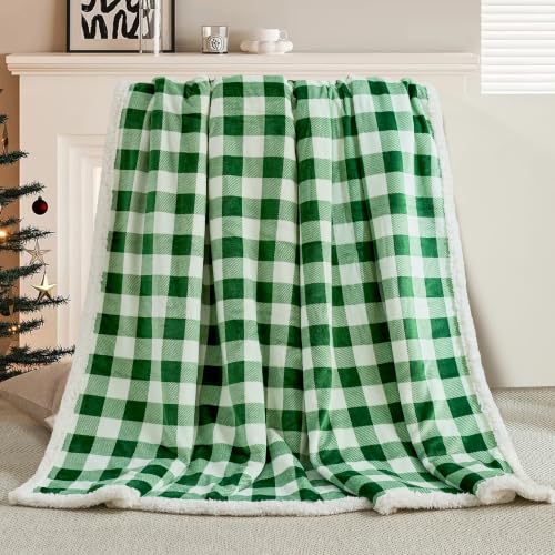 BEAUTEX Christmas Sherpa Fleece Throw Blanket Soft Warm Buffalo Plaid | Plush Blanket & Throw, Winter Cozy Fuzzy for Couch, Sofa, Bed (Green, 50" x 60") - color: Green, size: Throw-50"x60"