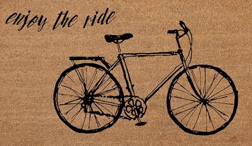Coir Door Mats 17" X 30", Non-Slip Sturdy, PVC Backed Heavy Duty, Easy to Clean, Ideal for Door Entrance, Patio, Porch, Backyard, Garages, Enjoy the Ride Vintage Bicycle - color: Enjoy the Ride