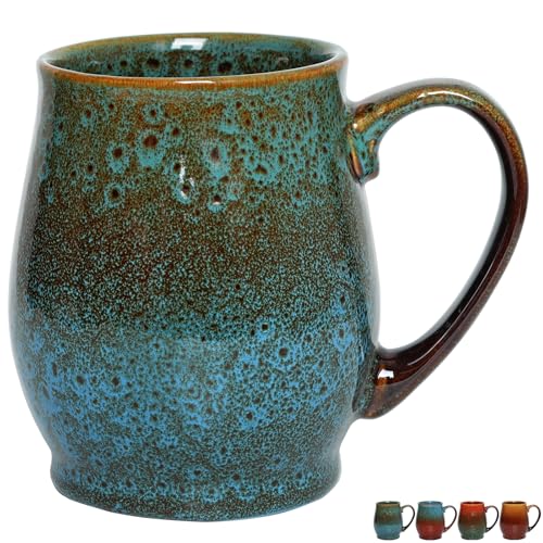 Bosmarlin Extra Large Ceramic Coffee Mug, 24 Oz, Dishwasher and Microwave Safe, Big Oversized Tea Cup, Reactive Glaze (Blue) - color: Blue