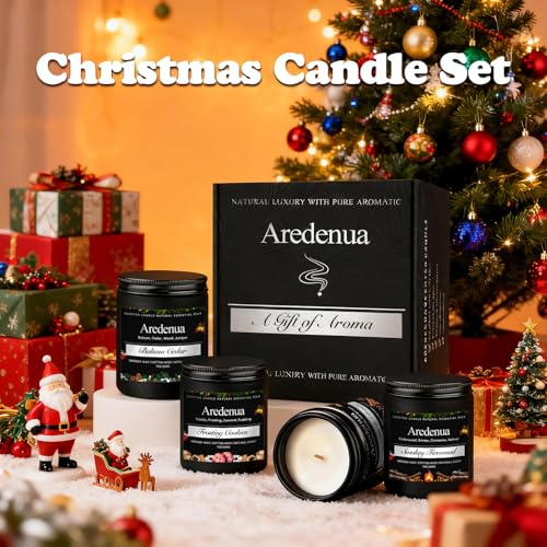 Christmas Candles Set, 4 Pack Winter Candle for Home Scented, 28 oz | Soy Wax, Xmas Candle Scent of Cedar, Firewood, Cloves, Cookies, Holiday Home Fragrance, Seasonal Gift, 200 Hour Burn - color: Black, size: Black Winter1