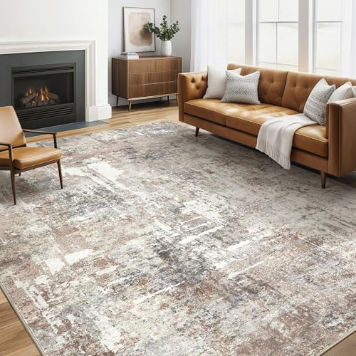 Area Rug Living Room Rugs: 5x7 Washable Large Abstract Modern Soft Stain Resistant Indoor Floor Non Slip Accent Carpet for Bedroom Nursery Playroom Dining Room Office Dorm Home House Decor- Brown | Abstract Soft Stain Resistant Non-Slip Indoor Carpet for