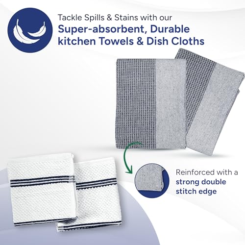 Casa Platino Mini Oven Mitts Set, 8-Piece – 500°F Heat Resistant Silicone Oven Mitt, Potholders for Kitchens, 2 Kitchen Towels & 2 Dish Cloths – Non-Slip & Durable – Indigo - color: 09: Oven Mitts - Indigo, size: Oven Mitt Set - 8 Pack