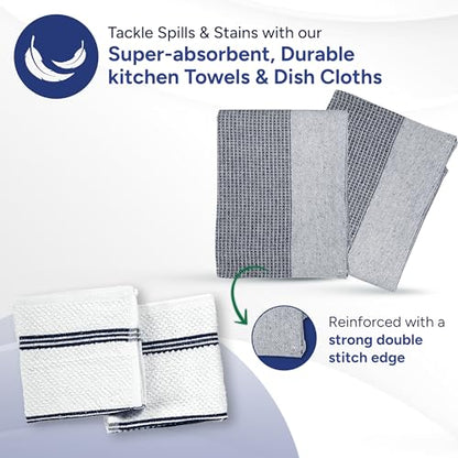 Casa Platino Mini Oven Mitts Set, 8-Piece – 500°F Heat Resistant Silicone Oven Mitt, Potholders for Kitchens, 2 Kitchen Towels & 2 Dish Cloths – Non-Slip & Durable – Indigo - color: 09: Oven Mitts - Indigo, size: Oven Mitt Set - 8 Pack