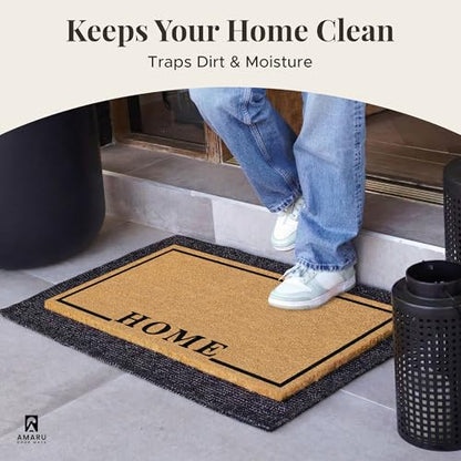 Coir Welcome Mat, Non-Slip, Home Classic, 17 x 29 in | 100% Natural Coir, Anti-Shedding, Durable PVC Backing, Traps Dirt and Mud, Indoor and Outdoor Entryway, Easy to Clean - color: Home Classic