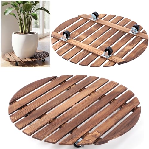 Novabright 25" Plant Stand with Wheels Plant Wooden Rolling Caddy Heavy Duty Dolly Caddy with Locking Wheels Heavy Duty Plants Dolly Mobile Stand for Large Pots Small Furniture Outdoor(1 Pcs) - size: 25 Inch