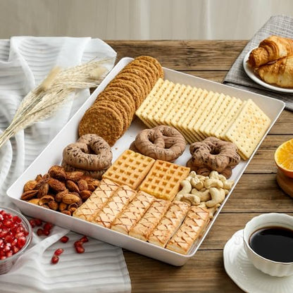 6 Pack, 16" x 11" Large White Serving Trays Set - Reusable Plastic Serving Platters for Cookie, Appetizer, Charcuterie, Snack, Dessert, Party Food Display - Stackable Kitchen CounterTop Tray, BPA Free - size: 6 Pack - 16" x 11"