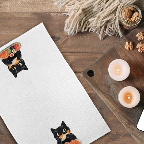 Funny Black Cat Kitchen Towels Set of 2, Cat Mom Lady Gifts for Women Hand Towels, Funny Black Kitty Decorative Dish Tea Towels for Kitchen Decor, Pet Lover Gifts, 16X24In