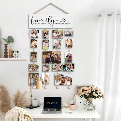 Picture Frames Collage Photo Hanging Display Picture Board Wood Rustic Frames, The Secret to Having It All Is Knowing You Already Do”Farmhouse Rustic Wood Hanging Photo Wall Table Top Frames - color: Family
