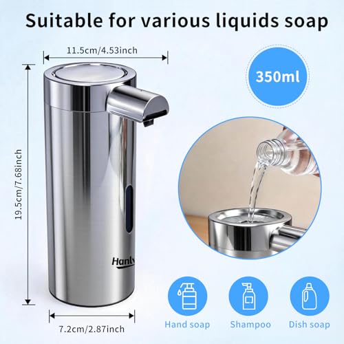 Touchless Automatic Soap Dispenser,11.84 oz Rechargeable Automatic Soap Dispenser, 3-Level Adjustable Liquid soap Dispenser, Suitable for bathrooms and Kitchens (Stainless)