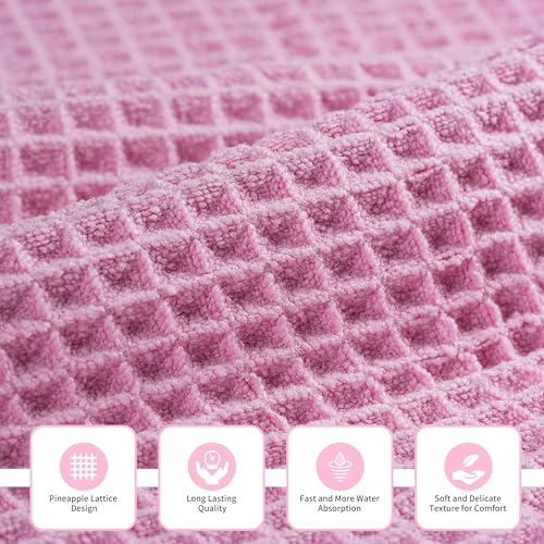 MICROFI Microfiber Waffle Bath Towels, 3 Pieces, Oversized, Soft, Absorbent, Fast Drying, Lint Free, Includes Bath, Face and Hand Towels 430 GSM - color: Pink