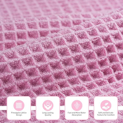 MICROFI Microfiber Waffle Bath Towels, 3 Pieces, Oversized, Soft, Absorbent, Fast Drying, Lint Free, Includes Bath, Face and Hand Towels 430 GSM - color: Pink