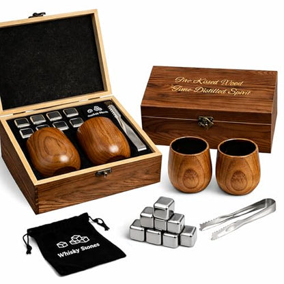 Charred Wooden Bourbon Drinking Glass, Handcrafted 11oz Whiskey Tumblers, Rustic Old Fashioned Glasses, Unique Bourbon Gifts for Men, Dad, Husband (2 Pack)