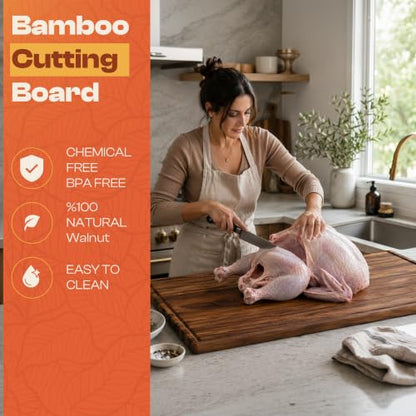 Riveira Extra Large Walnut Wood Cutting Board, 30" x 20", 1 Inch Thick – Cool Stove Top Cover Cutting Board, Noodle Board Stove Cover with Juice Groove, Reversible Butcher Block for Charcuterie