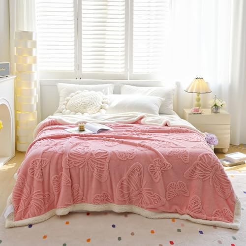 Sherpa Fleece Blanket 60 × 80 inch, Ultra Soft Twin Size Throw Blankets for All Season, Cozy Plush Butterfly Blanket for Bed Couch Sofa Office Camping, Pink - color: D-pink, size: 60x80 inch