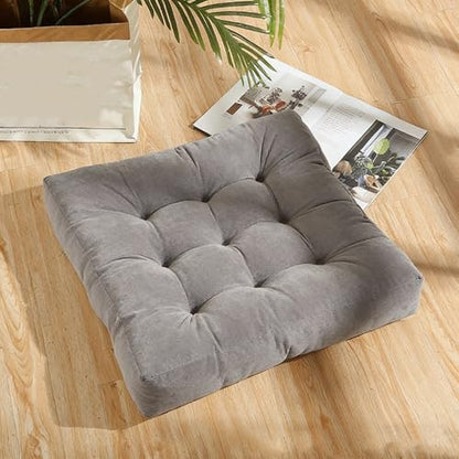 Square Floor Pillow Cushion, 22"x22" Meditation Pillow, Gray | Thick Tufted, Soft Velvet Seat Cushion, for Yoga, Gaming, Reading, Living Room, Tatami, Chair - color: Gray
