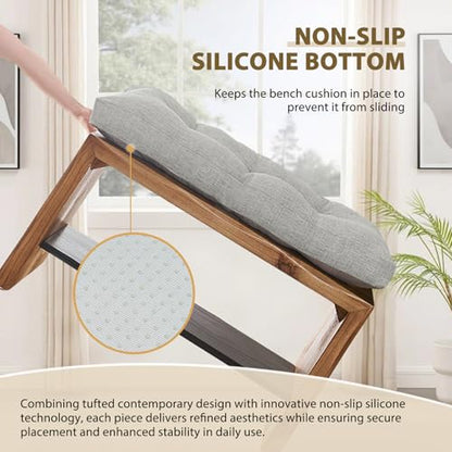 downluxe Indoor Bench Cushion for Indoor Furniture, Non-Slip Tufted Overstuffed Textured Foam Bench Seat Cushion, 36" X 14" X 4", Light Grey, 1 Pack