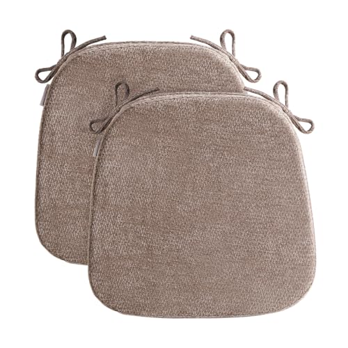 D-Shaped Chair Cushions for Dining Chairs, 2.5” Thick Chair Pads with Washable Comfortable Textured Cover, Non Slip Kitchen Chair Cushions with Ties, 16.5" x 16.5", 2 Pack, Brown - color: Brown, size: 2 Pack
