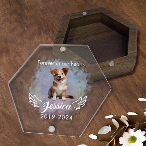Personalized Wooden Pet Hair Keepsake Box, Custom Pet Hair Memorial Box, Dog Fur Keepsake, Personalized Dog Portrait Gift, Engraved Loss of Pet Memorial Sympathy Gifts