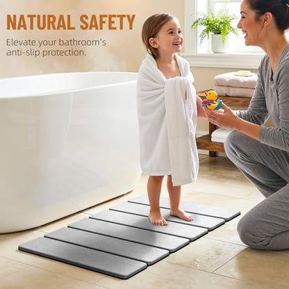 Luxspire Stone Bath Mat, Stone mat Bathroom Foldable 24x16 in, Light Gray | Quick & fast drying diatomaceous earth, Non-slip rubber base, Easy-clean surface for bathroom floor & kitchen counter - color: B-light Gray