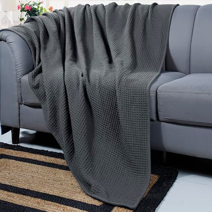 100% Cotton Waffle Weave Blanket, Queen Size 90 x 90 Inches, 300 GSM Lightweight Breathable Cooling Bed Blanket for Summer & All Season, Soft Woven Blanket, Grey - color: Grey, size: 90x90-Queen