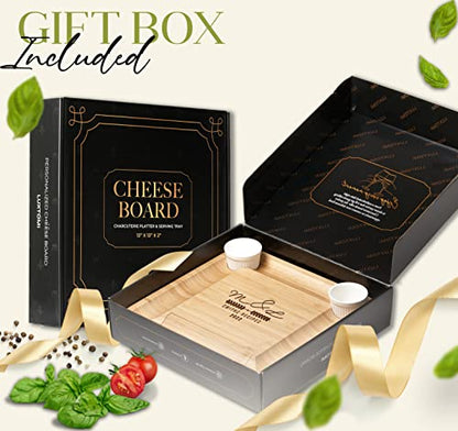 Personalized Bamboo Cheese Board and Knife Set - Custom Engraved Platter Serving Tray with Slide Out Drawer & 4 Stainless Steel Knives - Unique Gift Set for Anniversary, Wedding (Design 8) - color: Design 8