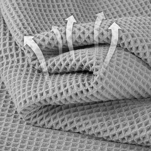 Microfiber Waffle Bath Towels, 4 Pieces, Soft, Absorbent, Fast Drying, Lint Free 430 GSM (27''x55''/68.58 cm x139.7 cm) - color: Silver