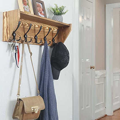 WEBI Wall Shelf with Hooks Underneath,24" Long Wall Mounted Coat Rack with Shelf,5 Triple Hooks,Wall Shelves for Bathroom,Rustic Brown - color: Brown, size: 24 Inch