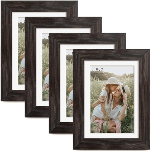 Momentworth 5x7 Picture Frame with Mat for 4x6, Distressed Black Wood Grain 5 x 7 Gallery Wall Picture Frames for Tabletop or Wall Mounting(4 Pack, Black) - color: Distressed Black, size: 5x7 - 4 pack