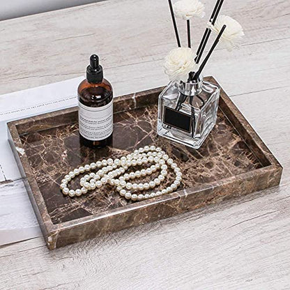 Natural Marble Storage Vanity Tray, Cosmetics Jewelery Tray, Kitchen Organizer, Coffee Table Tray (Coffee Net, 11.8L x 7.87W x 1.18H) - color: Coffee Net