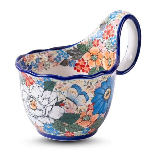18oz Large Ceramic Soup Mug with Handle Floral Butterfly Hand-Painted Multipurpose Mug Bowl, Breakfast Oatmeal Cup, Soup Cereal Bowl, Microwave Dishwasher Safe Cottage Farmstyle Kitchen Drinkware - color: Boho Mixed Floral Butterfly