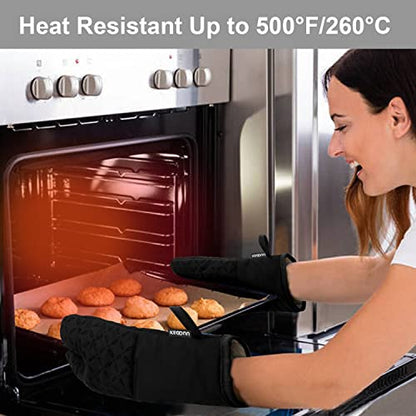 KEGOUU Oven Mitts and Pot Holders 6pcs Set, Kitchen Oven Glove High Heat Resistant 500 Degree Extra Long Oven Mitts and Potholder with Non-Slip Silicone Surface for Cooking (Black) - color: Black