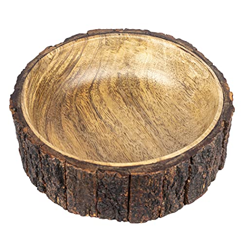 GoCraft Mango Wood Decorative Bowl with Tree Bark – 7.5" x 2.75" – Rustic Handmade Wooden Bowl for Potpourri, Snacks, Nuts, Salad – Natural Centerpiece for Table Décor - size: 7.5"