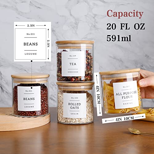 20 OZ Glass Food Storage Jars with 132 Pantry Labels Preprinted - 6 Pcs Thicken Glass Storage Containers with Airtight Bamboo Lid - Clear Kitchen Canister for Spice, Tea, Coffee, Sugar, Cookie, Candy - color: 20oz(6pcs)