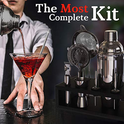 Highball & Chaser 13-Piece Cobbler Cocktail Shaker Set: Black Polished Stainless Steel Bartender Kit for Home Bar Set | Laser Engraved Tools Plus E-Book with 30 Recipes - color: Gunmetal