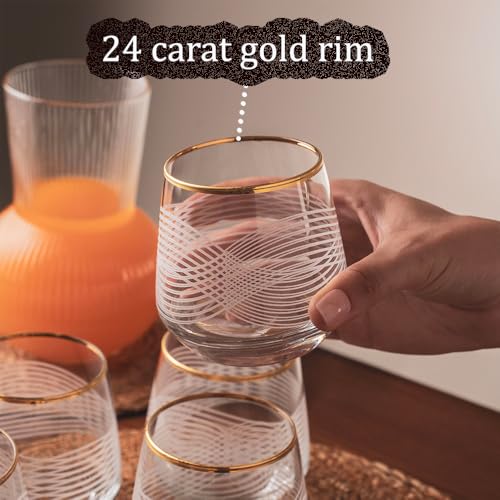 Gold Rim Cocktail Wine Whiskey Drinking Glasses Set of 6 Glassware Rimmed Trim Crystal Cups Juice Water Drinkware Drinks Bar Fancy Party Wedding (Gold3) - color: Gold3