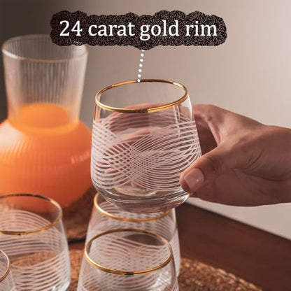 Gold Rim Cocktail Wine Whiskey Drinking Glasses Set of 6 Glassware Rimmed Trim Crystal Cups Juice Water Drinkware Drinks Bar Fancy Party Wedding (Gold3) - color: Gold3