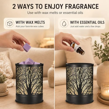 Nawaza Wax Melts Warmer Scented Metal 2-in-1 Electric LED Burner Black Tree | wax melter,Aromatherapy essential oil diffuser, home office bedroom decor, Christmas gift for women - style: Tree