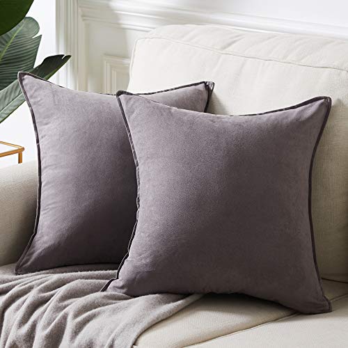 Fancy Homi 2 Packs Premium Faux Suede Decorative Throw Pillow Covers, Super Soft Square Pillow Case,Solid Cushion Cover for Couch/Sofa/Bedroom (18" x 18", Set of 2, Gray) - color: Gray, size: 18" x 18" (Pack of 2)