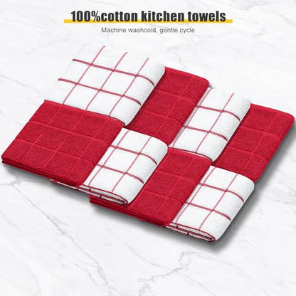 Oven Mitts Kitchen Towels Dishcloths with Pot Holders Sets 12PCS, Dish Towels Sets, Oven Gloves Pot Pads Heat Resistant 500 Degrees with Non-Slip Silicone Surface for Cooking Baking Grilling Red - color: Red