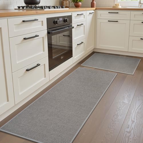 RESARE Kitchen Mats and Rugs, Non Slip Kitchen Mats for Floor, Absorbent Quick Dry Washable Kitchen Rugs in Front of Sink, Hallway, Laundry, Kitchen Rugs Sets of 2(Grey, 17"x 30"+17"x 48") - color: Grey, size: 17"×30"+17"×48"