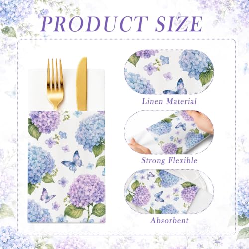 Hydrangea Linen Feel Pocket Napkins for Wedding Bridal Shower Supplies | Hydrangea Garden Design,Premium Linen Feel Paper,Built-In Flatware Pocket,Wedding, Baby Shower, Garden Party - color: Hydrangea