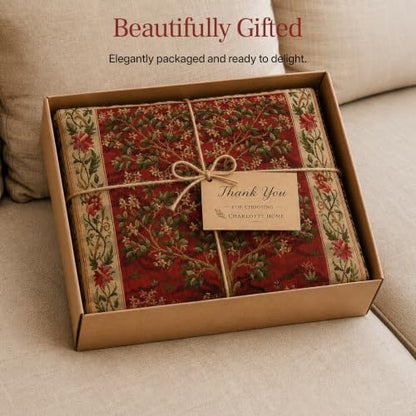 William Morris Tree of Life Red I Tapestry Throw Pillow Cover 18 x 18 in - color: Brown,cream,green,red,beige