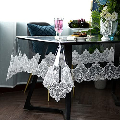 Clear Plastic Waterproof Tablecloth, Vinyl PVC Rectangle Table Cloth with Lace Macrame, Oil Spill Proof, Table Cover for Dining Tables, Parties and Holidays (White, 60 x 120 Inch) - color: White, size: 120" x 60" (Rectangle)