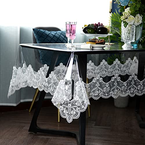 Dimatic Clear Plastic Waterproof Tablecloth, Vinyl PVC Rectangle Table Cloth with Lace Macrame, Oil Spill Proof, Table Cover for Dining Tables, Parties and Holidays (White, 60 x 98 Inch) - color: White, size: 98" x 60" (Rectangular)