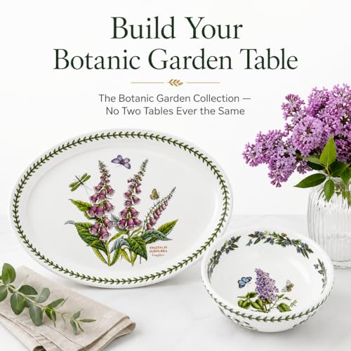 Portmeirion Botanic Garden Oval Platter - Porcelain & Foxglove Motif | 13" Serving Platter for Appetizers, Desserts & More - Dishwasher, Microwave, Freezer & Oven Safe with Chip-Resistant Glaze
