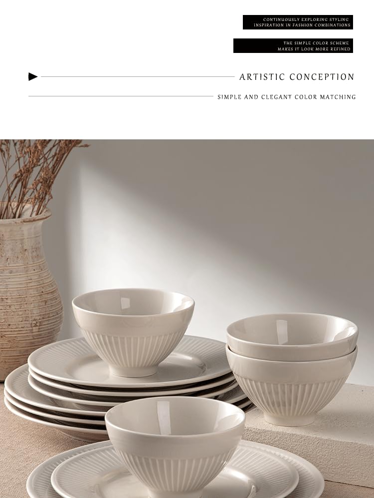 Dinnerware sets plates and bowls sets modern plates,Ceramic Dinnerware Sets,12 Pieces Porcelain Lightweight Plates,Scratch Resistant Dish Set (style - 16, 4 - Set (12pcs)) - color: style - 16