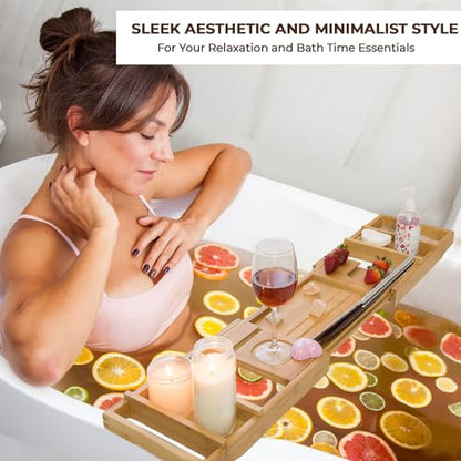 Premium Bamboo Bathtub Tray Caddy for Tub - Expandable Foldable Bath Tray - Unique House Warming Gifts, New Home, Anniversary & Wedding Gifts for Couple, Bath Table Bridal Shower Gift