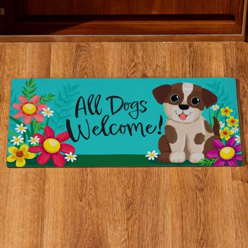 Evergreen Sassafras Dogs Switch Mat, Interchangeable Entrance Front Door Mat Indoor and Outdoor Welcome Mat for Entryway, 22" x 10" Non Slip Backing Low Profile Sassafras Spring Doormat Inserts - color: All Dogs Welcome