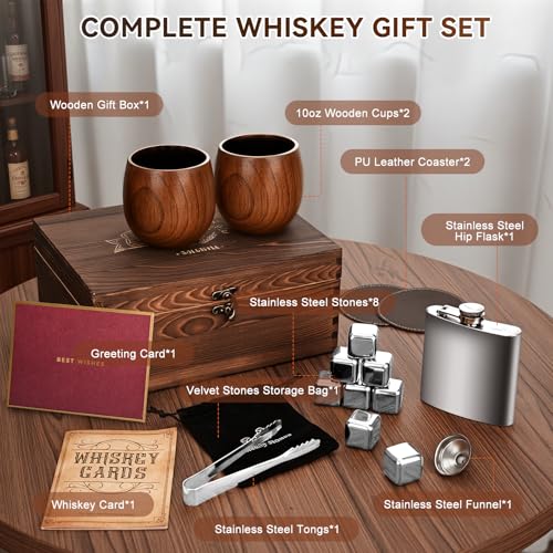Charred Wooden Bourbon Drinking Glass Wooden Whiskey Glasses Set of 2 17-Piece Complete Whiskey Gift Set Old Fashioned Glass Bourbon Gifts for Men Dad, Husband, Brother (Silver Accents) - style: 2 Pack – Wooden Gift Box (Silver Accents)